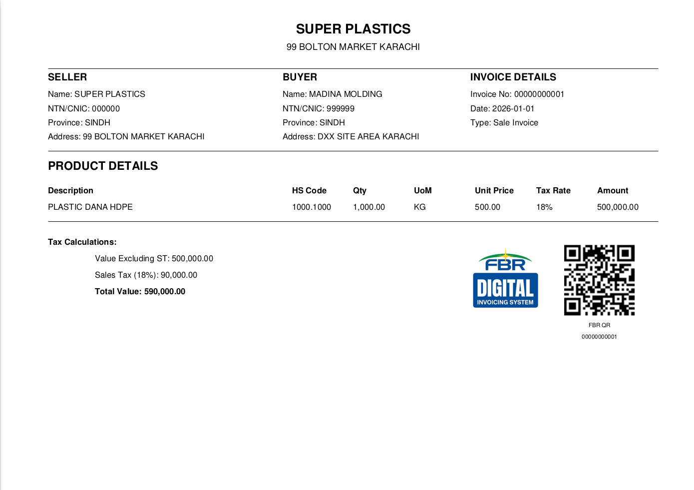 Sample FBR-Compliant Digital Invoice